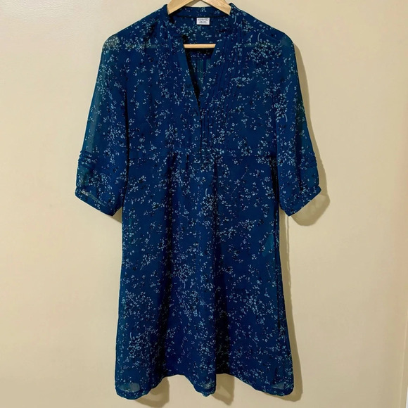ESPRIT| Lovely Peacock Blue Lightweight Silky Back-Tie Floral Dress Sz 6 - Picture 1 of 4